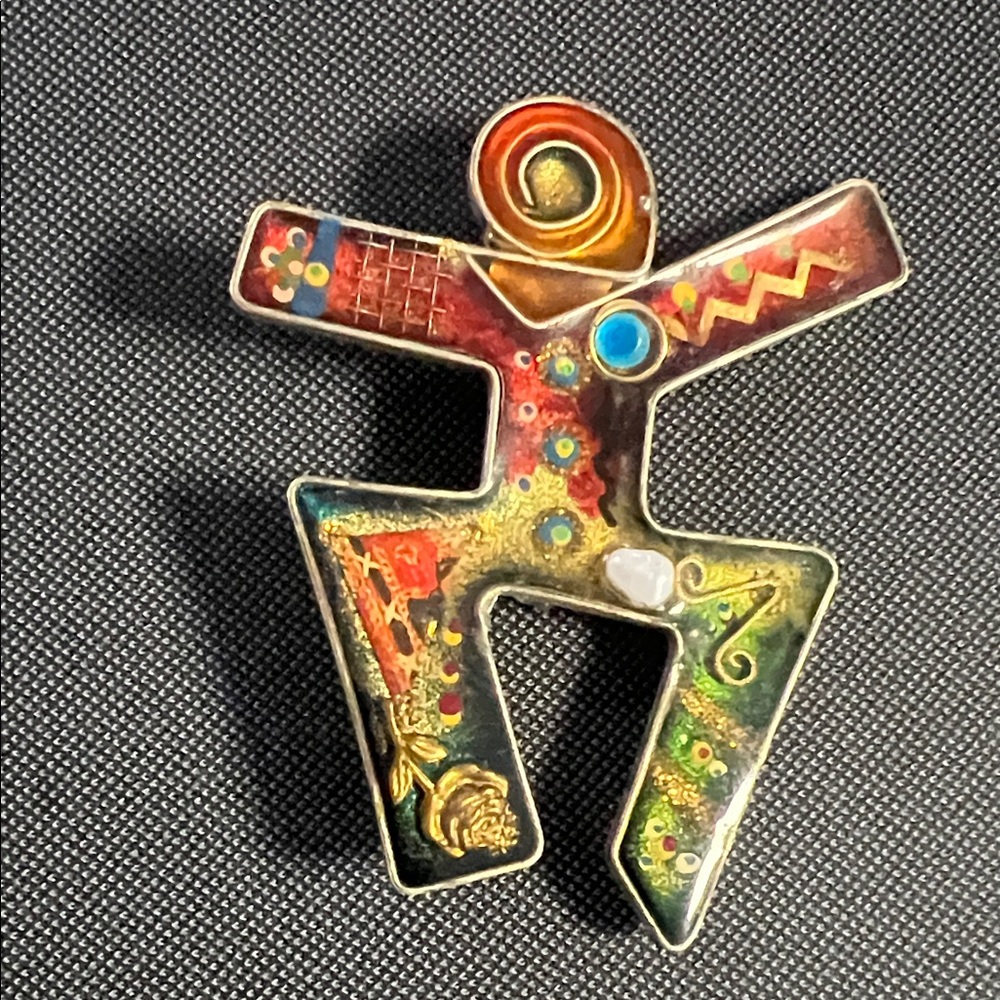 Gold and Orange Abstract Brooch